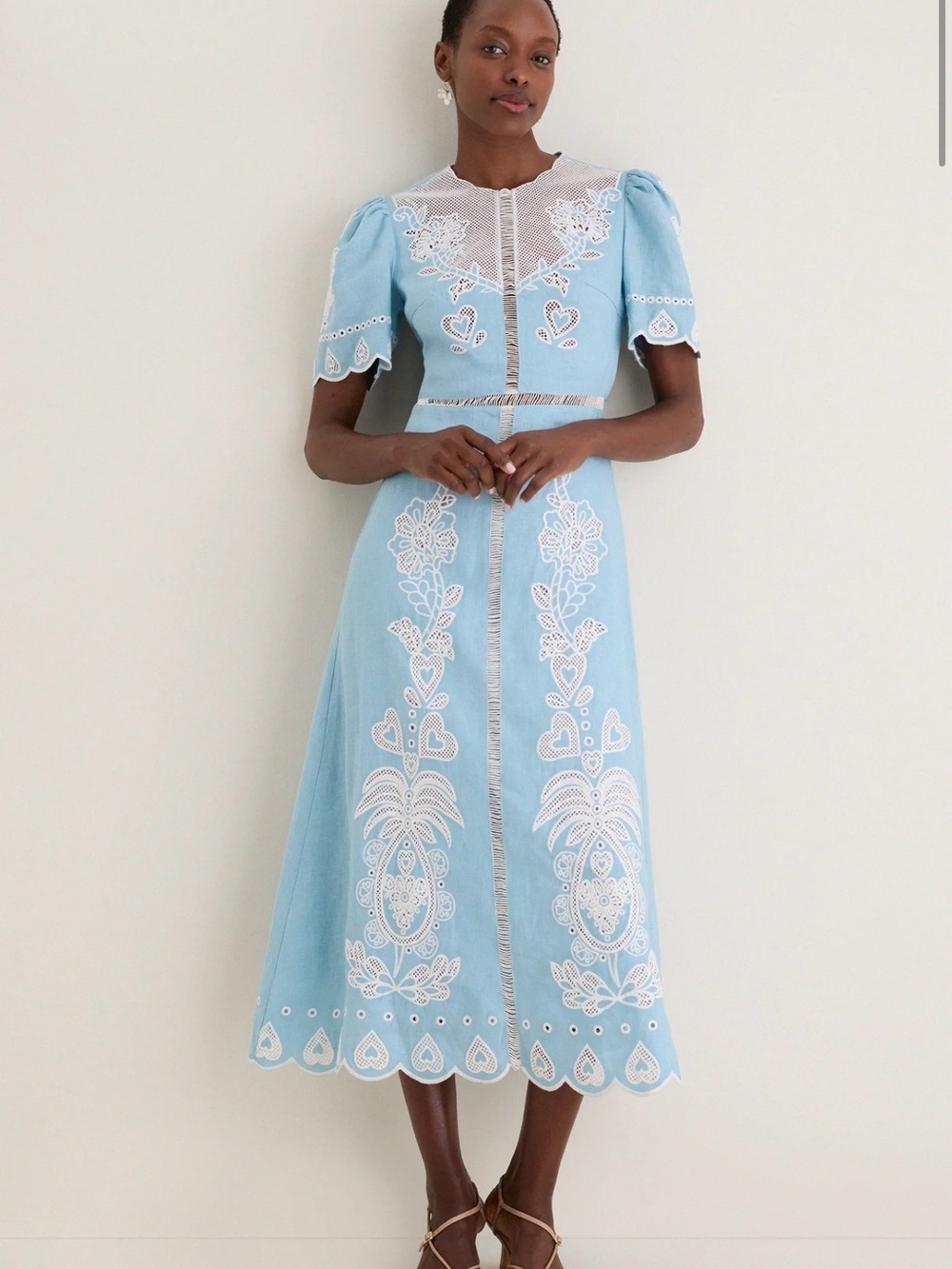 FARM Rio Light Blue Embroiderede Midi Dress - Picture 2 of 8